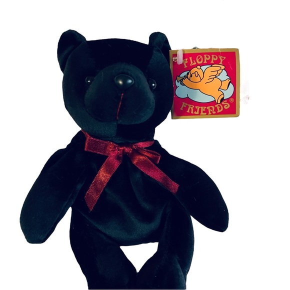 Vintage 7” Floppy Friends Bronte Bear Black Red Hearts Original Tags 1990s Love - Picture 9 of 13